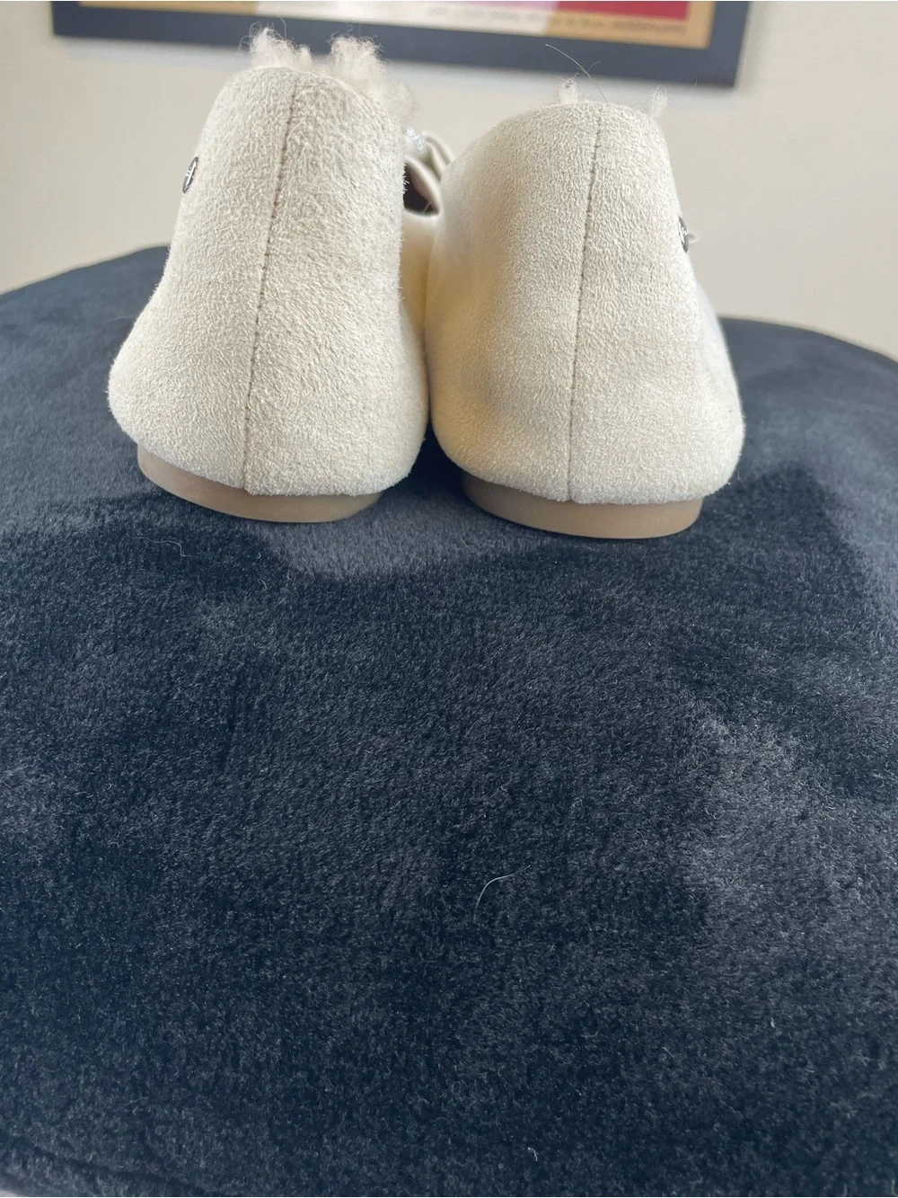 UGG Women's Ivory Suede Bow Ballet Flats with Crystal Trim